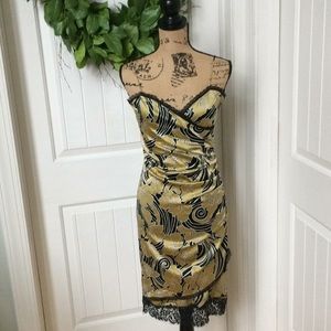 Miguelina Slip Dress gold & black lace medium